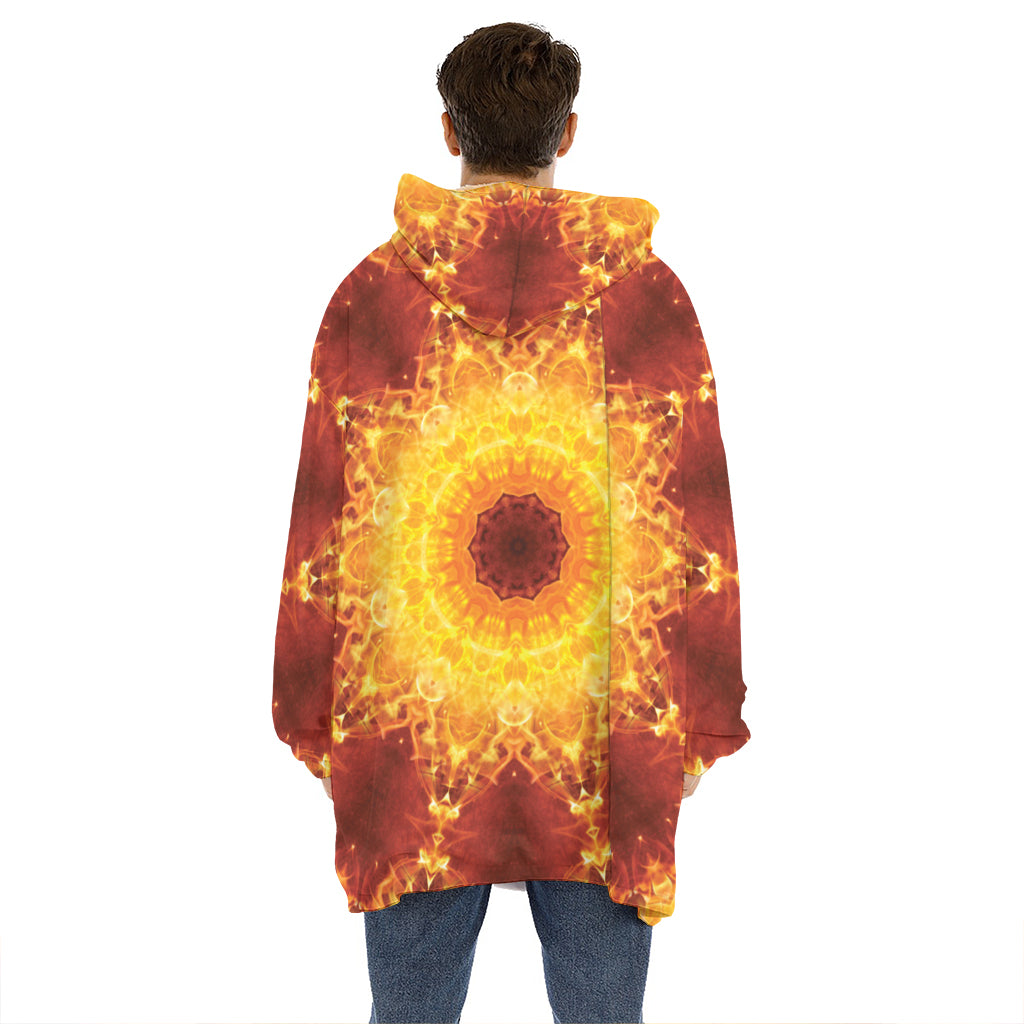 Sun Fire Kaleidoscope Print Hoodie Blanket