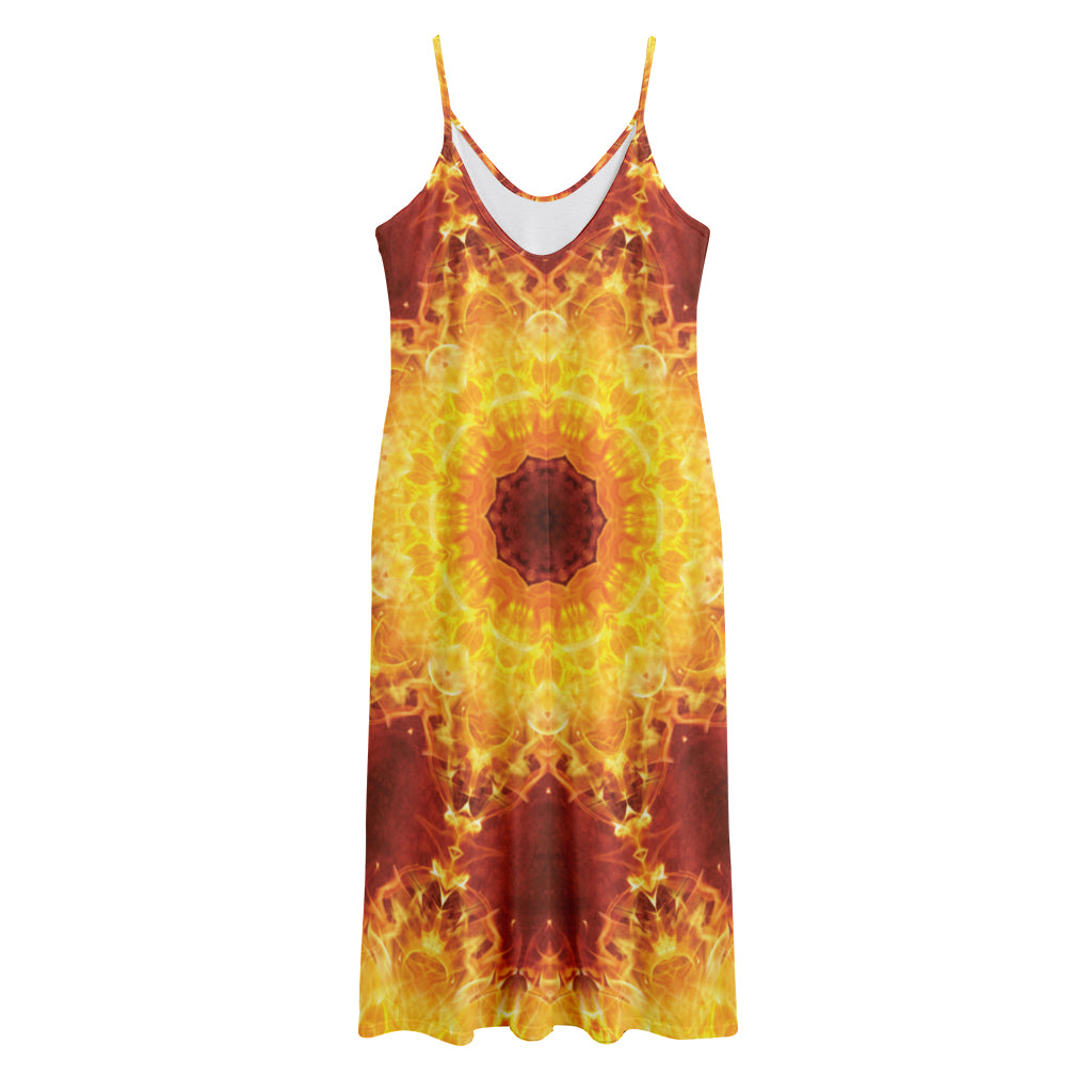 Sun Fire Kaleidoscope Print Jersey Midi Cami Dress
