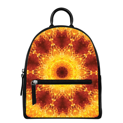 Sun Fire Kaleidoscope Print Leather Backpack
