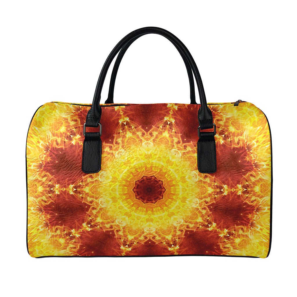 Sun Fire Kaleidoscope Print Leather Duffle Bag