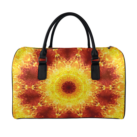 Sun Fire Kaleidoscope Print Leather Duffle Bag