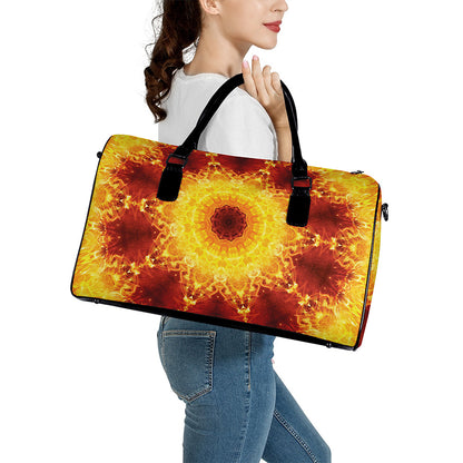 Sun Fire Kaleidoscope Print Leather Duffle Bag