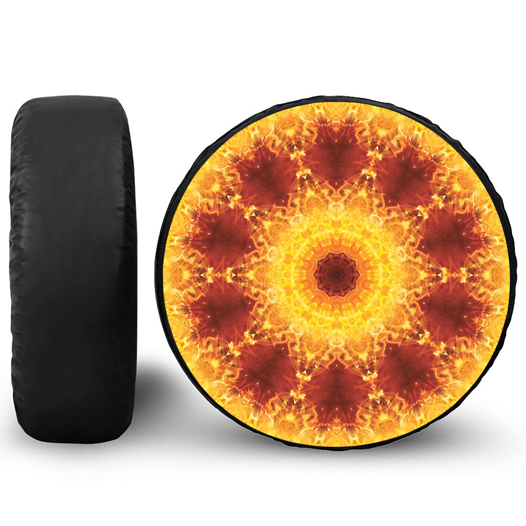 Sun Fire Kaleidoscope Print Leather Spare Tire Cover