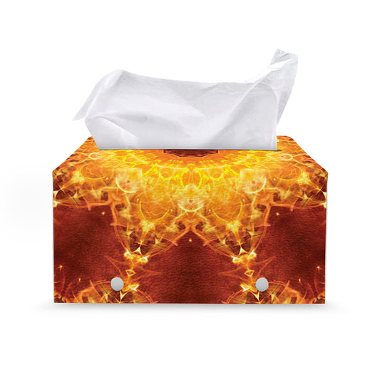 Sun Fire Kaleidoscope Print Leather Tissue Box Cover