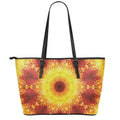 Sun Fire Kaleidoscope Print Leather Tote Bag With Zipper