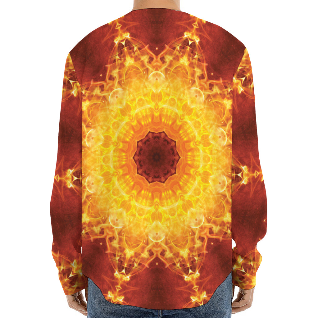 Sun Fire Kaleidoscope Print Long Sleeve Baseball Jersey