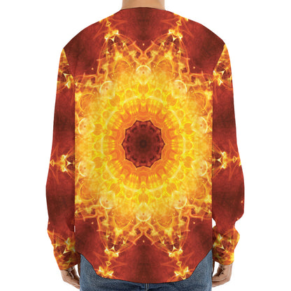 Sun Fire Kaleidoscope Print Long Sleeve Baseball Jersey