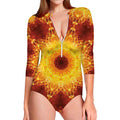 Sun Fire Kaleidoscope Print Long Sleeve Swimsuit