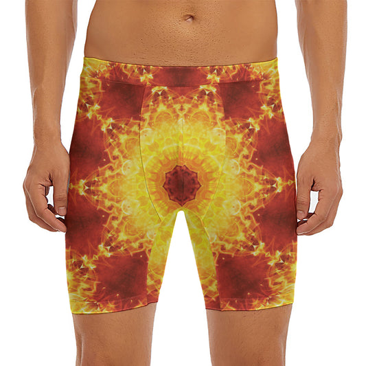 Sun Fire Kaleidoscope Print Men's Long Boxer Briefs