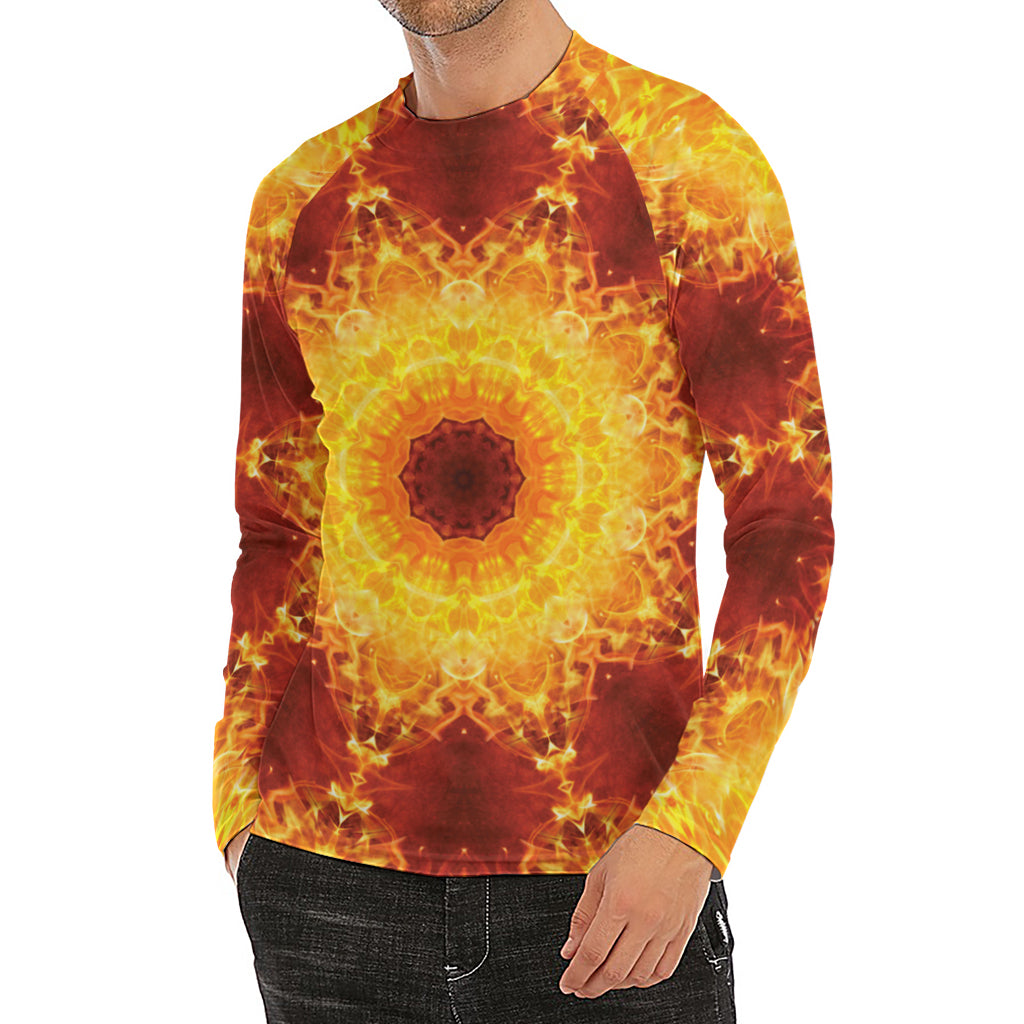 Sun Fire Kaleidoscope Print Men's Long Sleeve Rash Guard