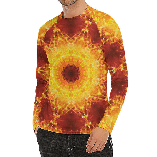 Sun Fire Kaleidoscope Print Men's Long Sleeve Rash Guard