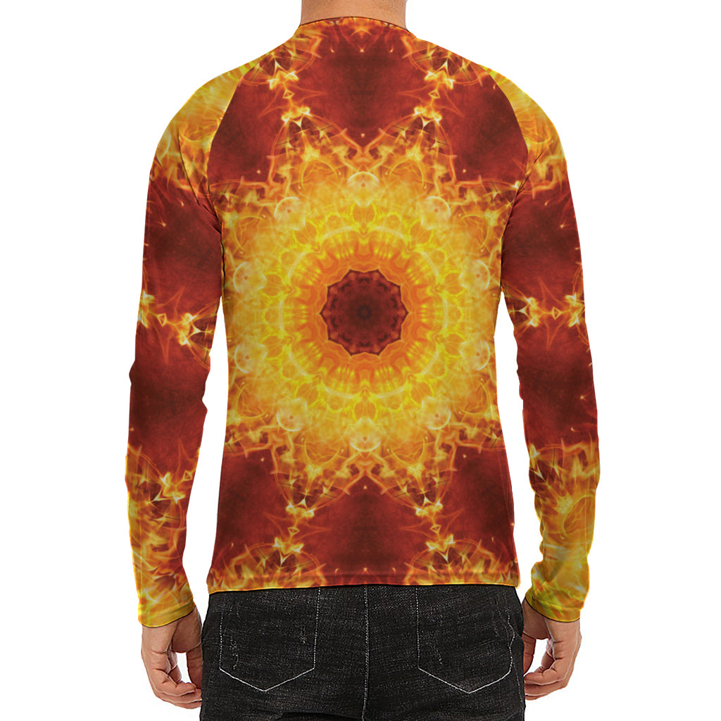 Sun Fire Kaleidoscope Print Men's Long Sleeve Rash Guard