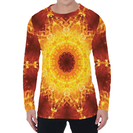 Sun Fire Kaleidoscope Print Men's Long Sleeve T-Shirt