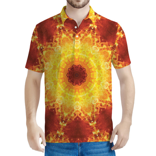 Sun Fire Kaleidoscope Print Men's Polo Shirt