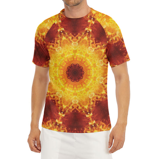 Sun Fire Kaleidoscope Print Men's Short Sleeve Rash Guard