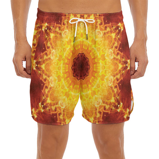 Sun Fire Kaleidoscope Print Men's Split Running Shorts