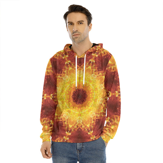Sun Fire Kaleidoscope Print Men's Velvet Pullover Hoodie