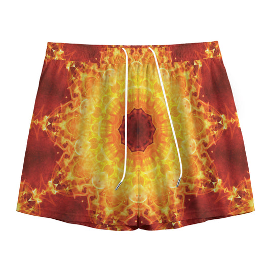 Sun Fire Kaleidoscope Print Mesh Shorts