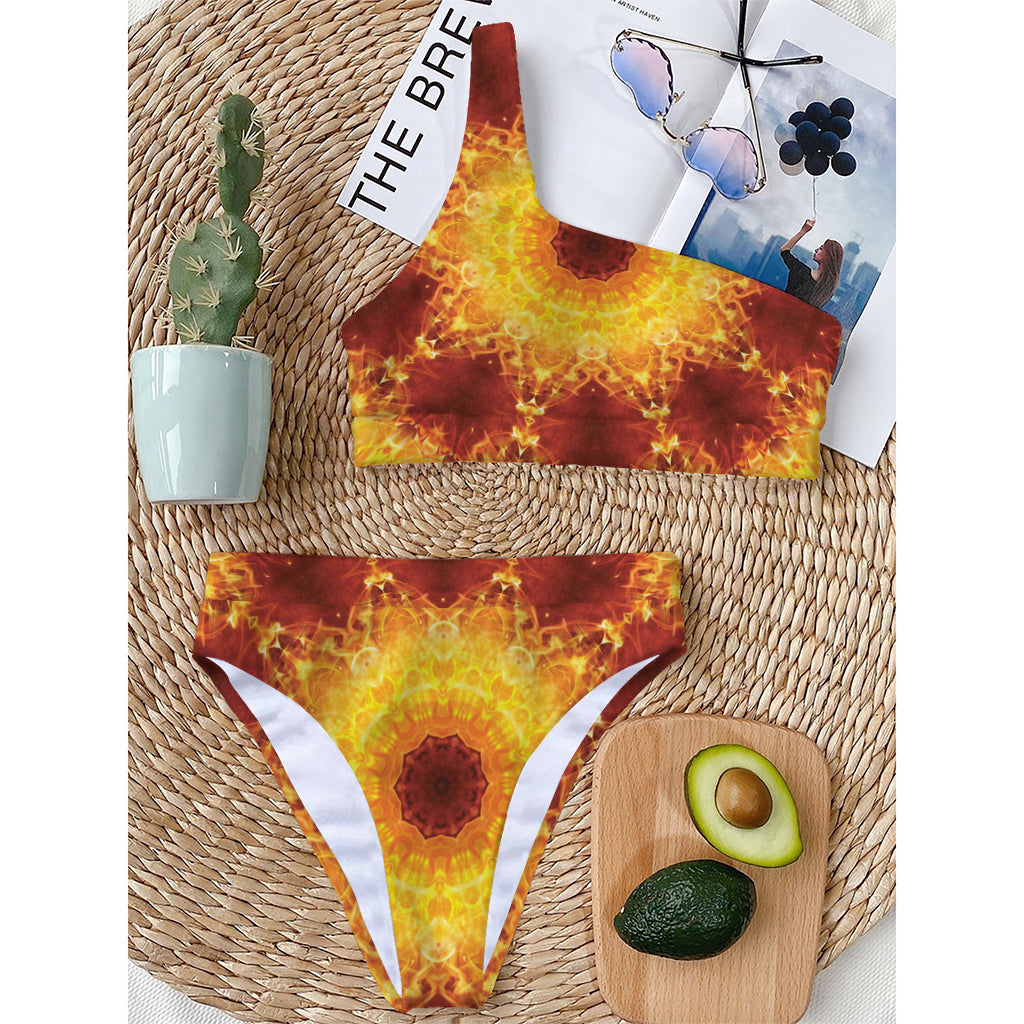 Sun Fire Kaleidoscope Print One Shoulder Bikini Top