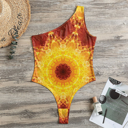 Sun Fire Kaleidoscope Print One Shoulder Bodysuit