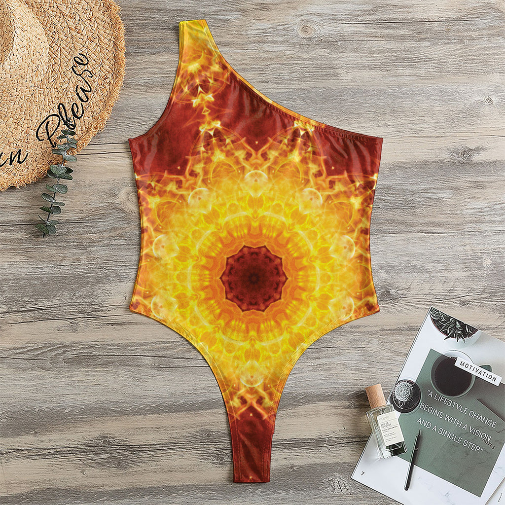 Sun Fire Kaleidoscope Print One Shoulder Bodysuit