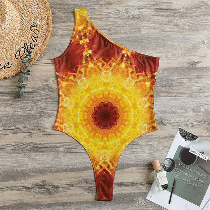 Sun Fire Kaleidoscope Print One Shoulder Bodysuit