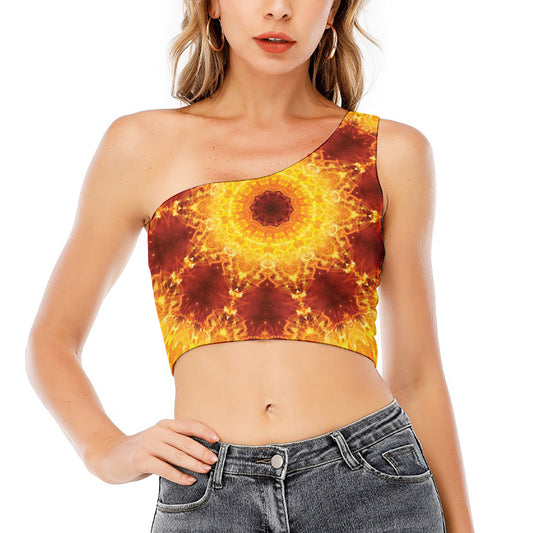 Sun Fire Kaleidoscope Print One Shoulder Crop Top