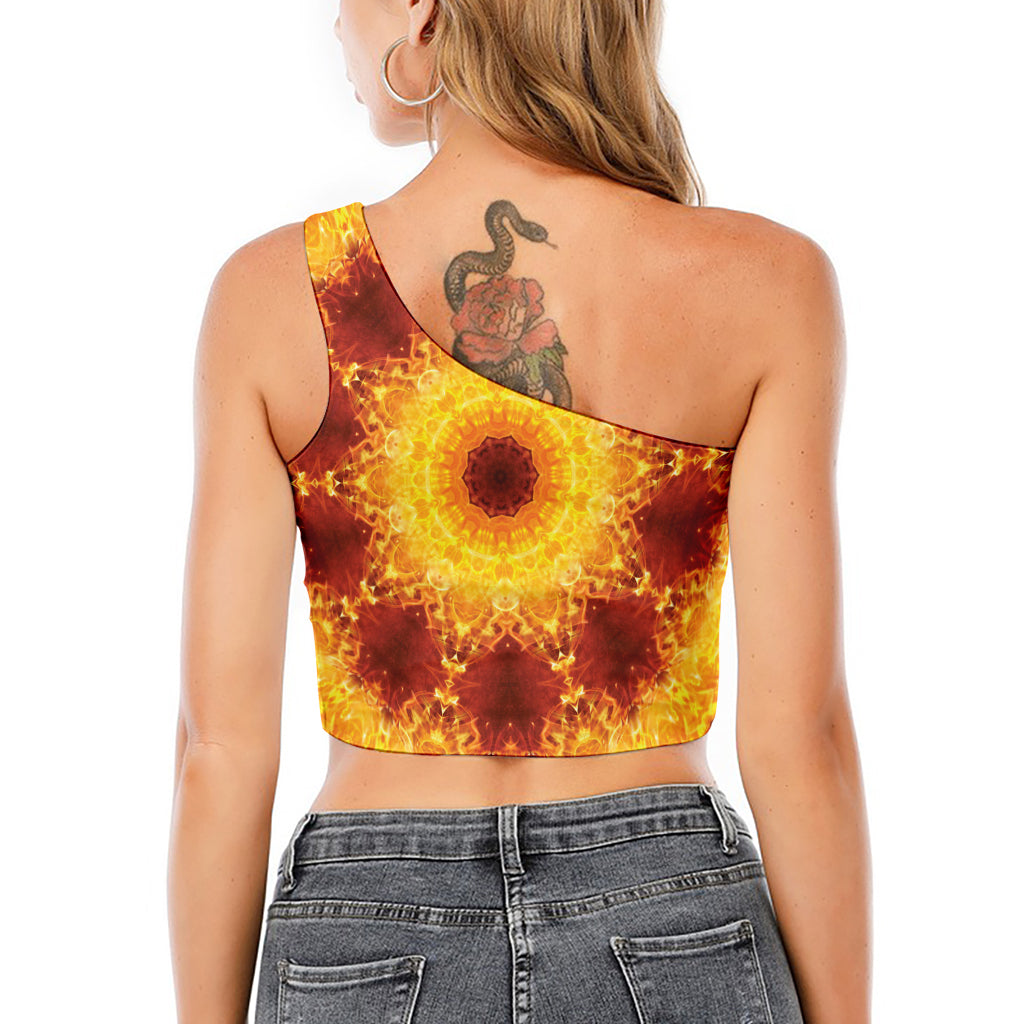 Sun Fire Kaleidoscope Print One Shoulder Crop Top