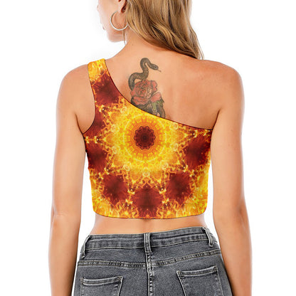 Sun Fire Kaleidoscope Print One Shoulder Crop Top