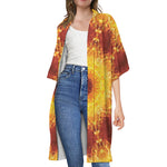 Sun Fire Kaleidoscope Print Open Front Beach Cover Up