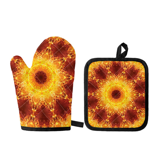 Sun Fire Kaleidoscope Print Oven Mitt And Pot Holder Set