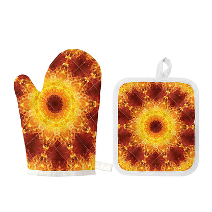 Sun Fire Kaleidoscope Print Oven Mitt And Pot Holder Set