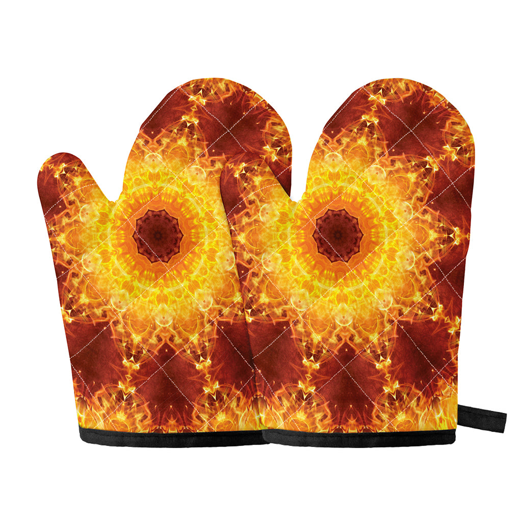 Sun Fire Kaleidoscope Print Oven Mitts