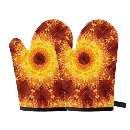 Sun Fire Kaleidoscope Print Oven Mitts