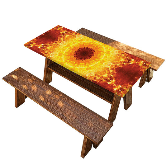 Sun Fire Kaleidoscope Print Picnic Table Cover