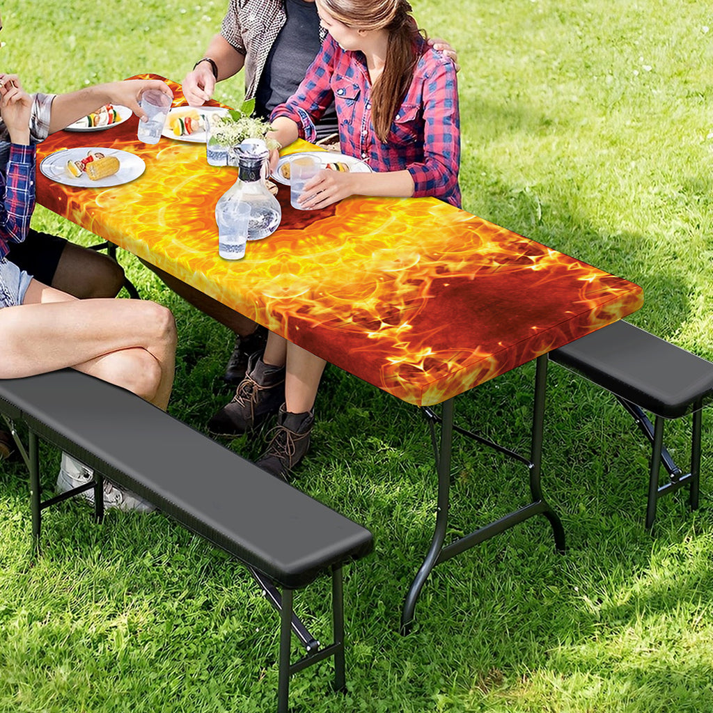 Sun Fire Kaleidoscope Print Picnic Table Cover