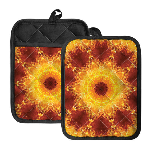 Sun Fire Kaleidoscope Print Pot Holders With Pocket