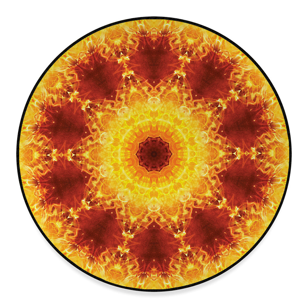 Sun Fire Kaleidoscope Print Round Floor Mat