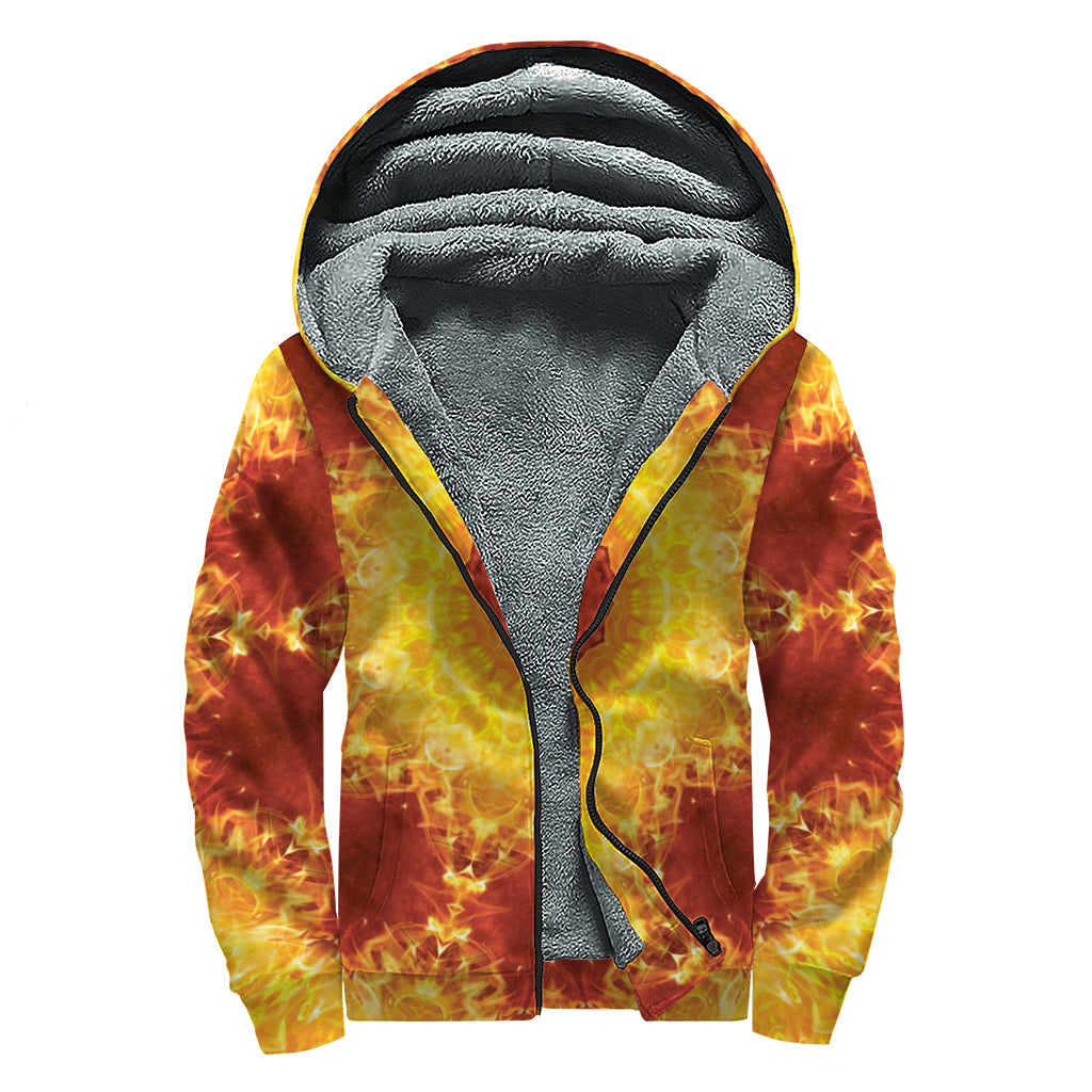 Sun Fire Kaleidoscope Print Sherpa Lined Zip Up Hoodie