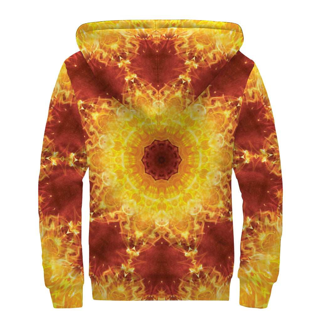 Sun Fire Kaleidoscope Print Sherpa Lined Zip Up Hoodie