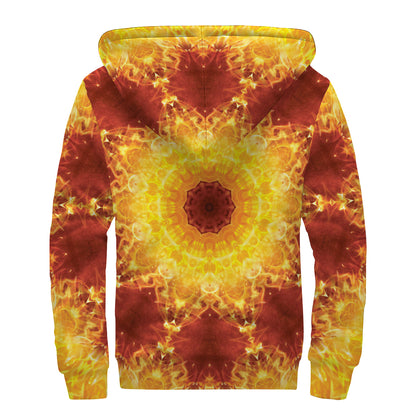 Sun Fire Kaleidoscope Print Sherpa Lined Zip Up Hoodie