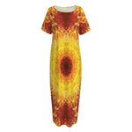 Sun Fire Kaleidoscope Print Short Sleeve Long Nightdress