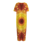 Sun Fire Kaleidoscope Print Short Sleeve Long Nightdress