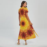 Sun Fire Kaleidoscope Print Short Sleeve Maxi Dress