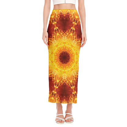 Sun Fire Kaleidoscope Print Side Slit Maxi Skirt