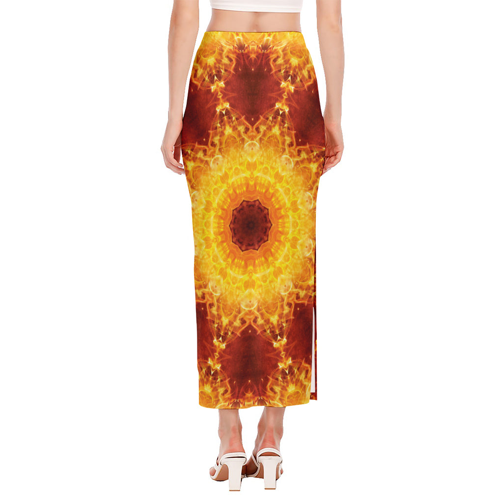 Sun Fire Kaleidoscope Print Side Slit Maxi Skirt