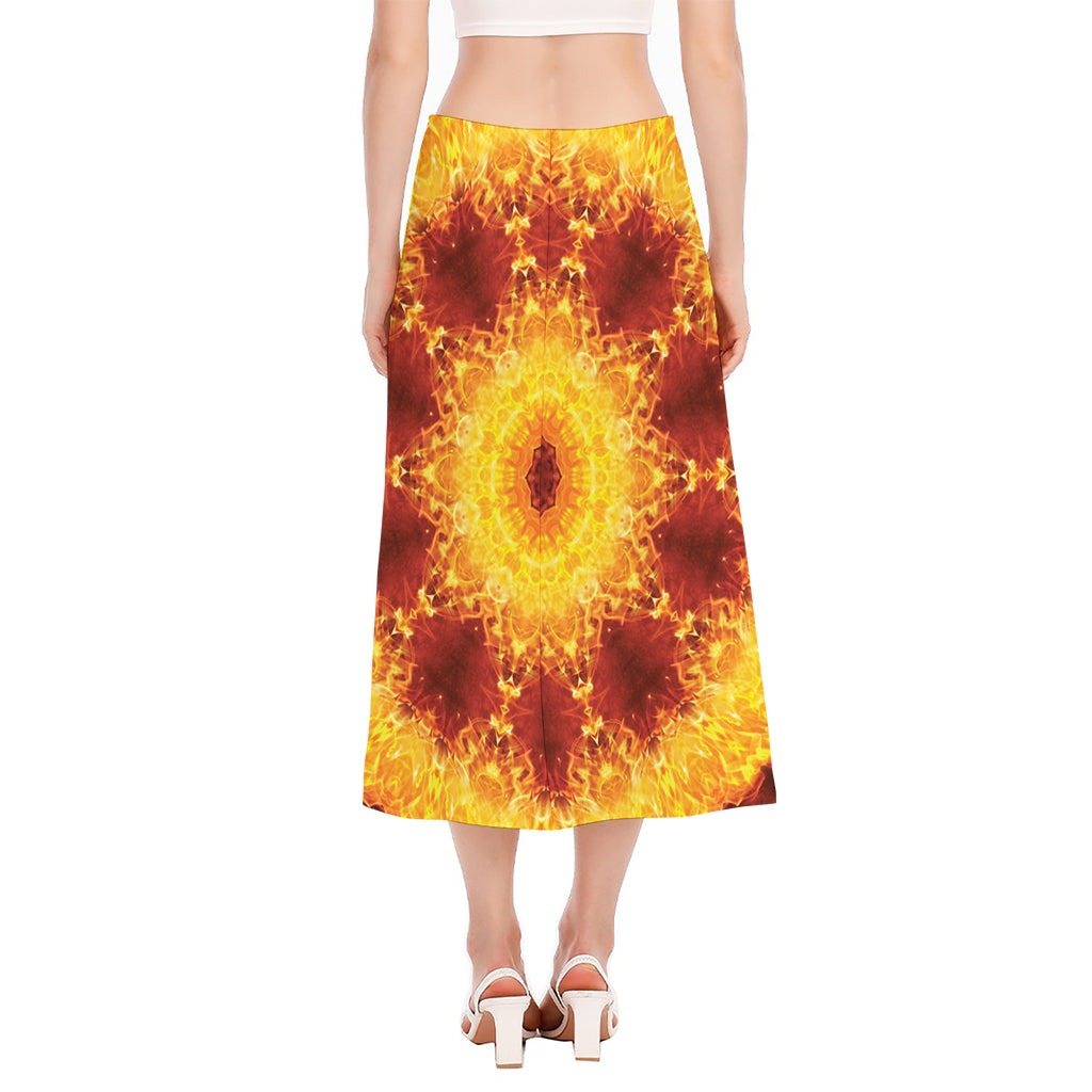 Sun Fire Kaleidoscope Print Side Slit Midi Skirt