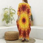 Sun Fire Kaleidoscope Print Silk V-Neck Kaftan Dress