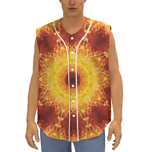 Sun Fire Kaleidoscope Print Sleeveless Baseball Jersey