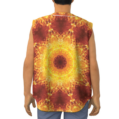 Sun Fire Kaleidoscope Print Sleeveless Baseball Jersey